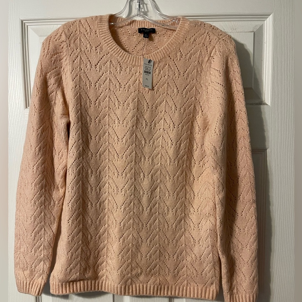 🤍✨ Talbots Petite Chevron Knit Sweater PL | Soft Blush Pink Pullover 🧶 NWT